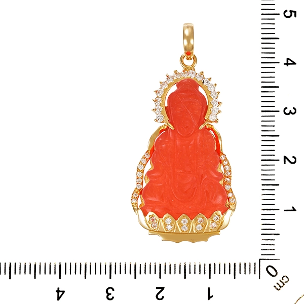 Anhänger, 14K, Gelbgold, Jade, Zirkonia