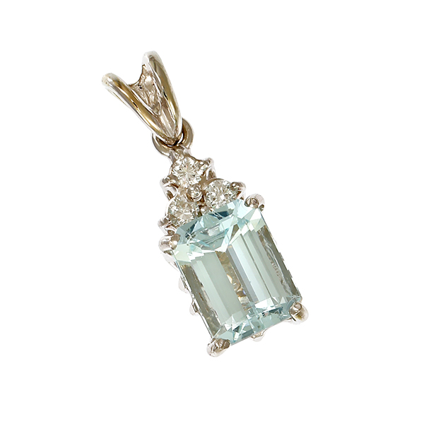 Anhänger, 18K, Weißgold, Aquamarin, Brillanten