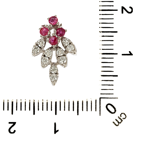 Anhänger, 14K, Weißgold, Rubine, Brillanten