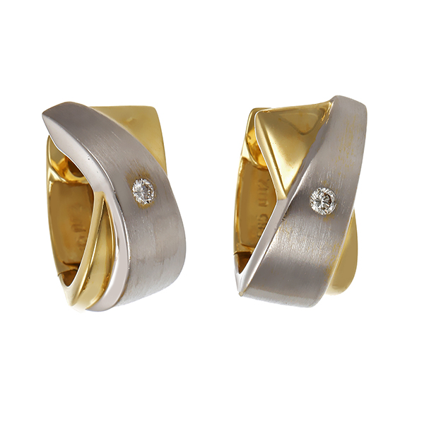 Creolen, 14K, Gelb-/Weißgold, Brillanten