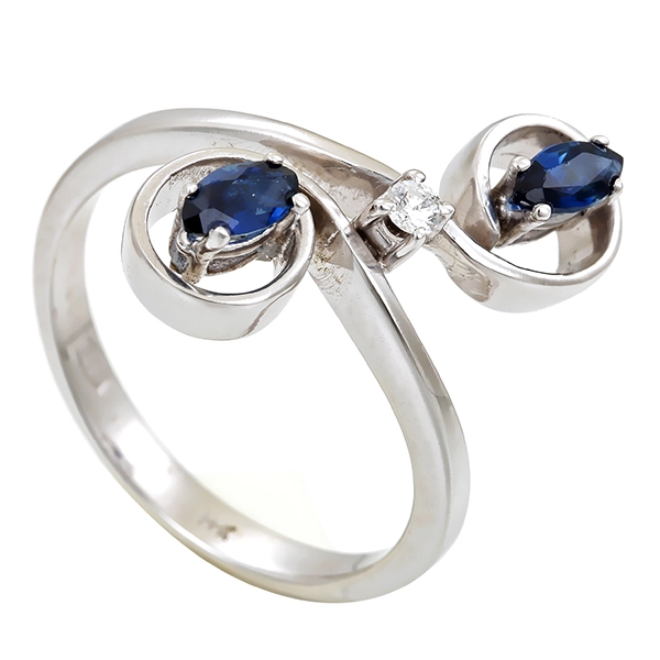Ring, 14K, Weißgold, Saphir, Brillant