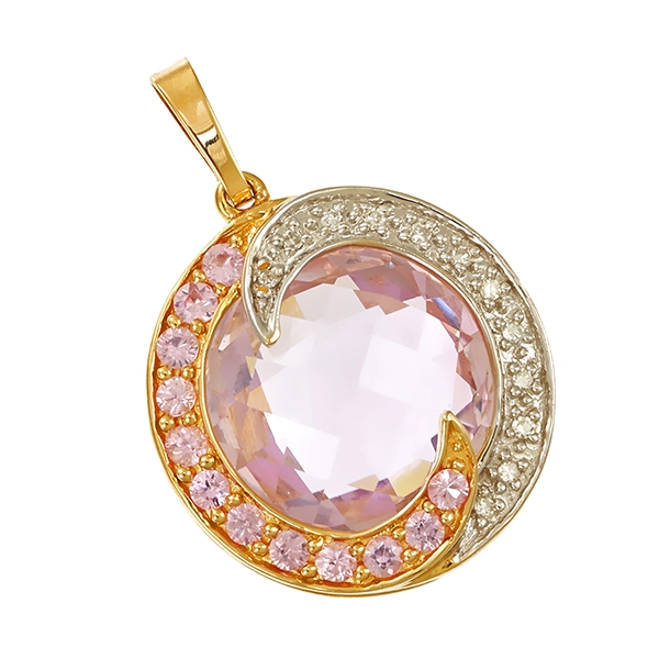 Anhänger, 14K, Gelb-/Weißgold, Quarz, Diamanten
