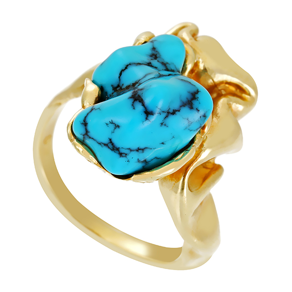 Ring, 14K, Gelbgold, Türkis, Handarbeit