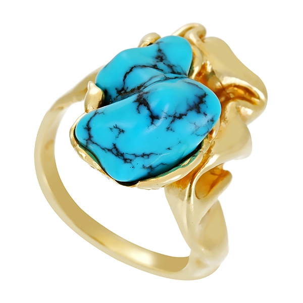 Ring, 14K, Gelbgold, Türkis, Handarbeit