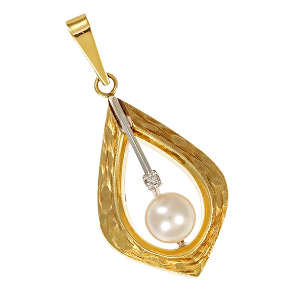 Anhänger, 14K, Gelbgold, Perle, Diamant