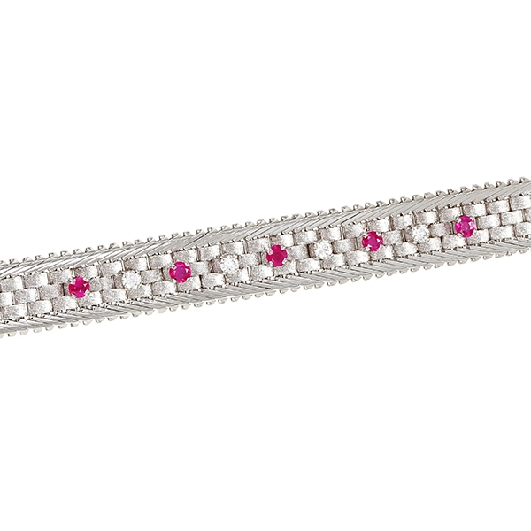 Armband, 14K, Weißgold, Rubine, Brillanten