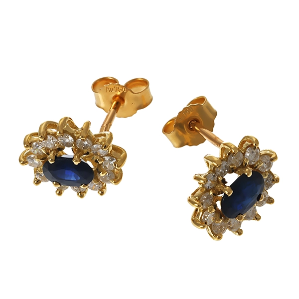 Ohrstecker, 18K, Gelb-/Weißgold, Brillanten, Saphire