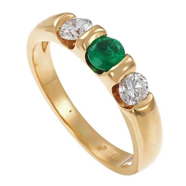 Ring, 18K, Gelbgold, Smaragd, Brillanten