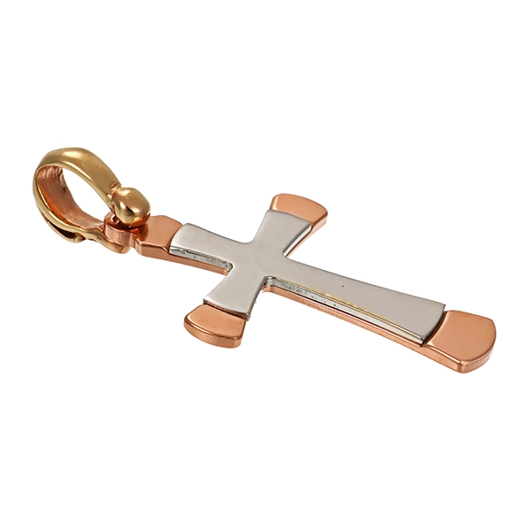 Anhänger, 14K, Rot-/Weiß-/Gelbgold, Kreuz
