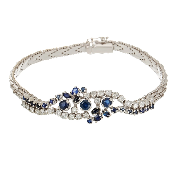 Armband, 18K, Weißgold, Saphir, Brillant
