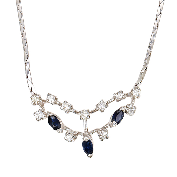 Collier, 18K, Weißgold, Brillant, Saphir