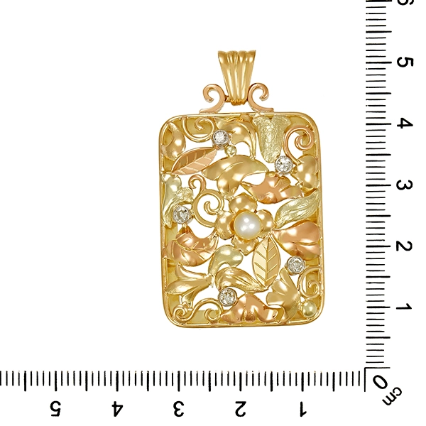 Anhänger, 14K, Gelb-/Rotgold, Diamanten, Perle
