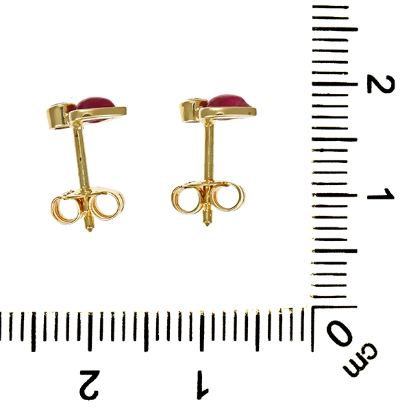 Ohrstecker, 14K, Gelbgold, Rubine Brillanten, Herz