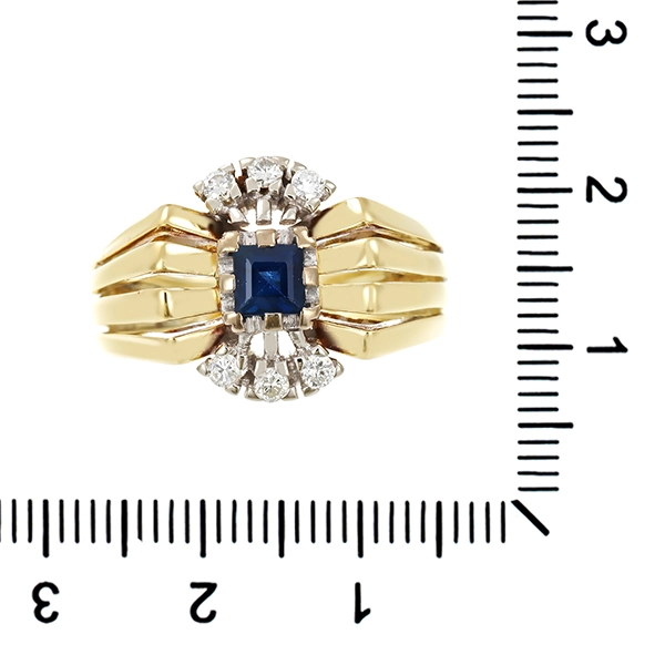 Ring, 14K, Gelb-/Weißgold, Saphir, Brillanten