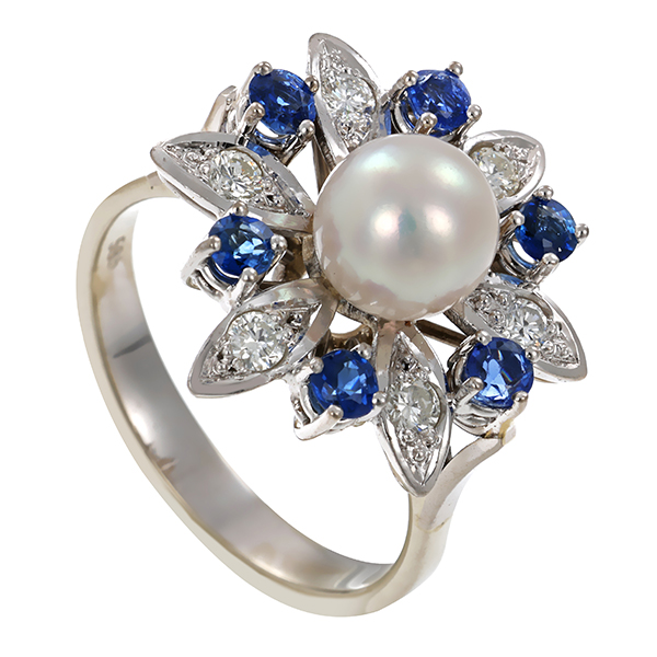 Diamantring, 14K, Weißgold, Brillant, Saphir