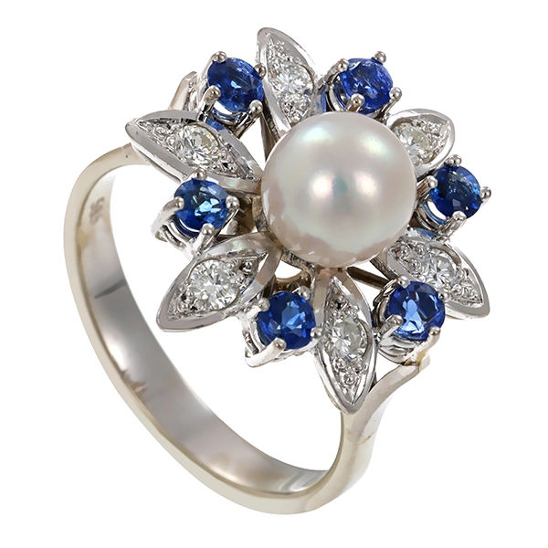 Diamantring, 14K, Weißgold, Brillant, Saphir
