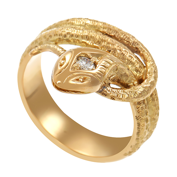 Ring, 14K, Gelbgold, Schlange, Brillant