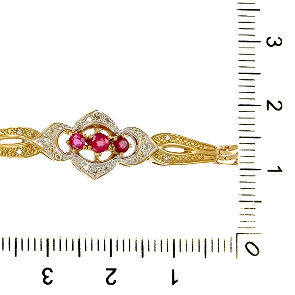 Armband, 8K, Gelb-/Weißgold, Rubine, Diamanten