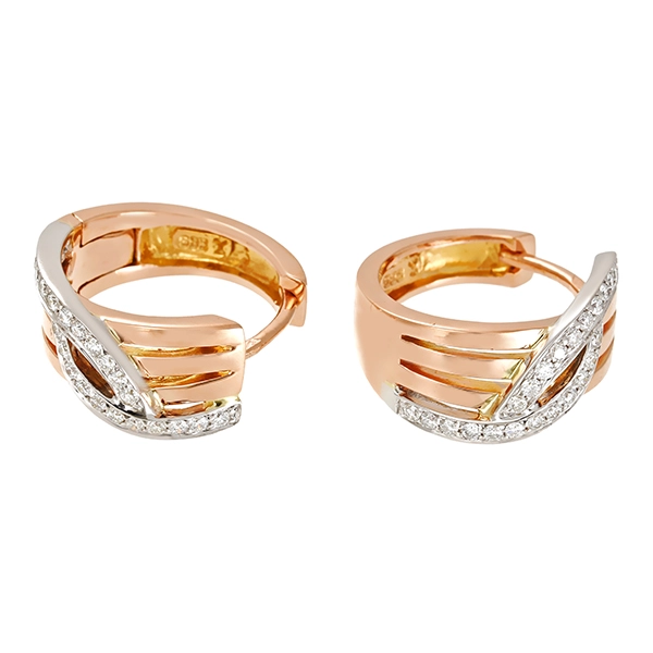 Creolen, 14K, Rot-/Weißgold, Brillanten