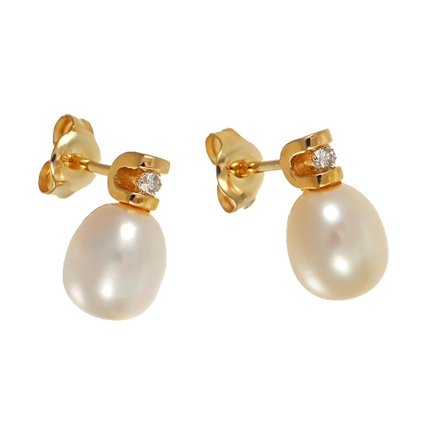 Ohrstecker, 14K, Gelbgold, Brillanten, Perlen