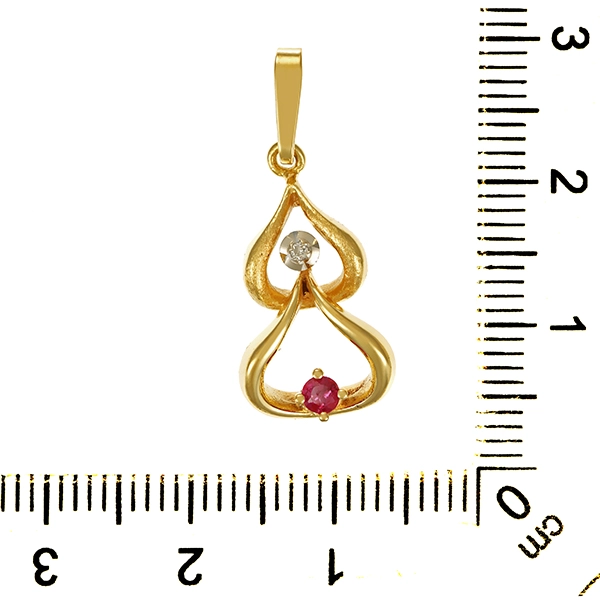 Anhänger, 14K, Gelbgold, Rubin, Diamant