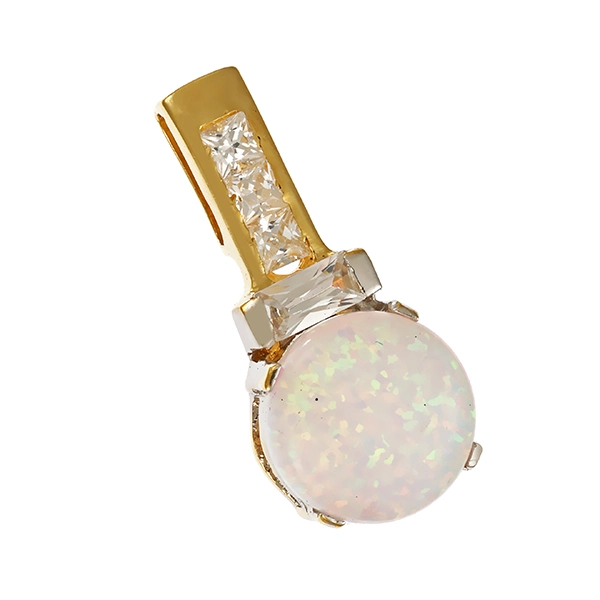 Anhänger, 14K, Gelb-/Weißgold, Zirkonia, synth. Opal