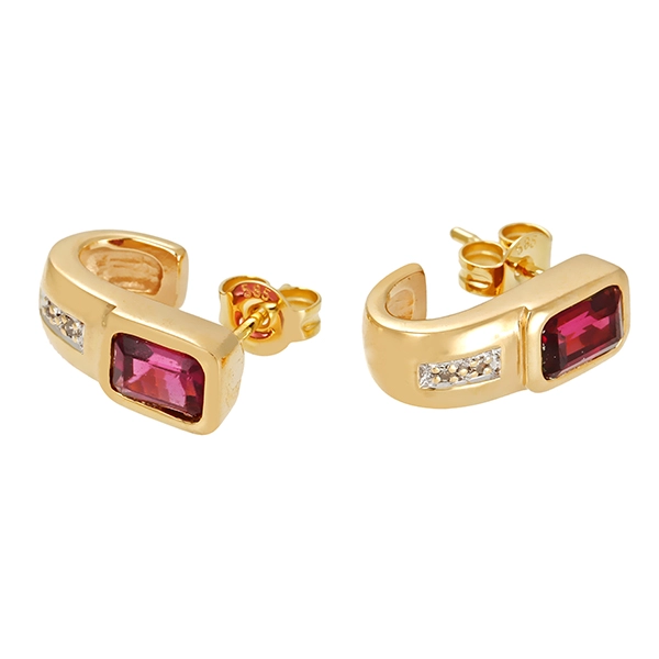 Ohrstecker, 14k, Gelb-/Weißgold, Almandin, Diamant