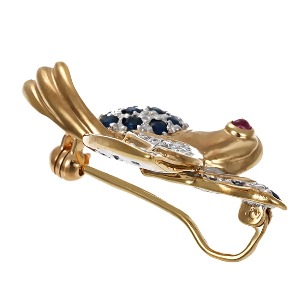 Brosche, 8K, Gelb-/Weißgold, Saphir, Diamant