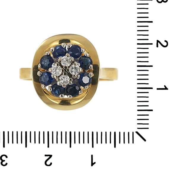 Ring, 14K, Gelb-/Weißgold, Brillanten, Saphire