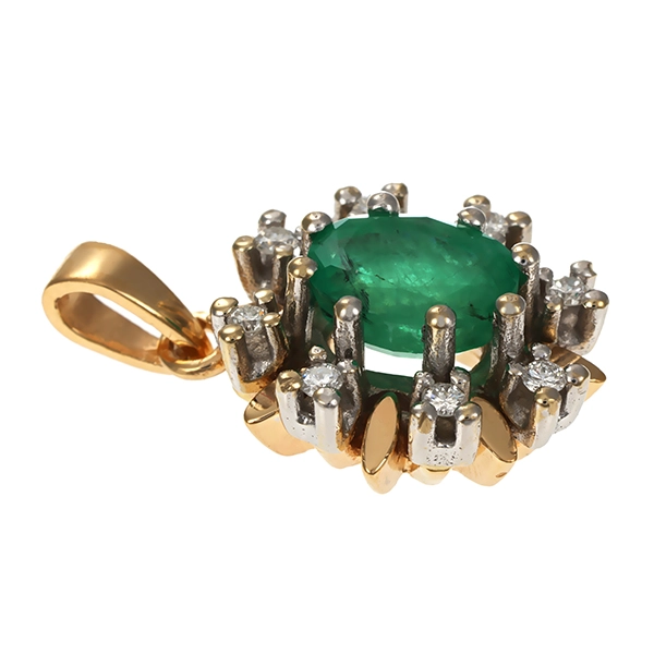 Anhänger, 14K, Gelb-/Weißgold, Smaragd, Brillanten
