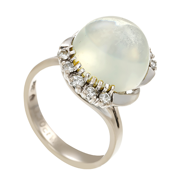 Ring, 18K, Weißgold, Mondstein, Brillanten 0,30 ct