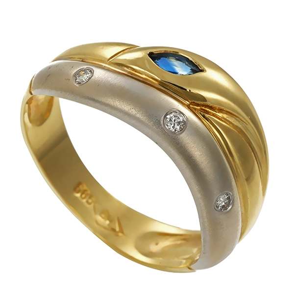 Ring, 14K, Gelb-/Weißgold, Saphir, Brillant