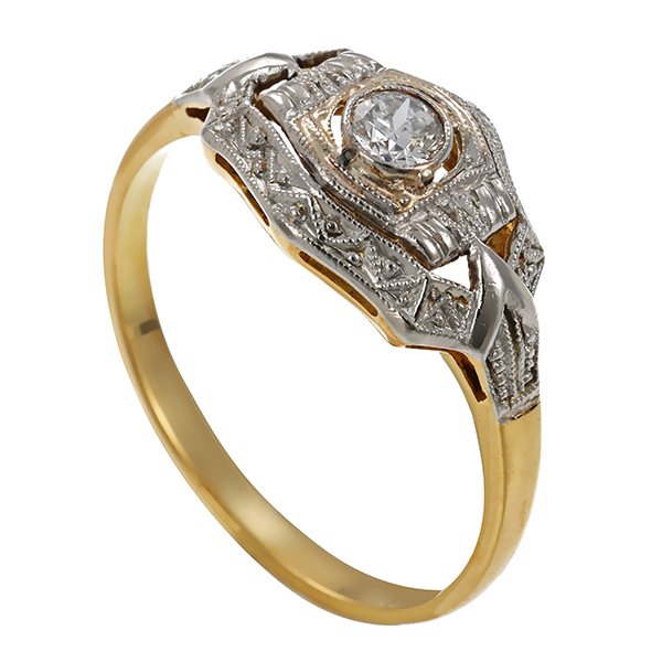 Diamantring, 18K, Gelb-/Weißgold, Diamant 0,13 ct