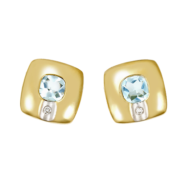 Ohrstecker, 14K, Gelbgold, Brillant, Topas blau