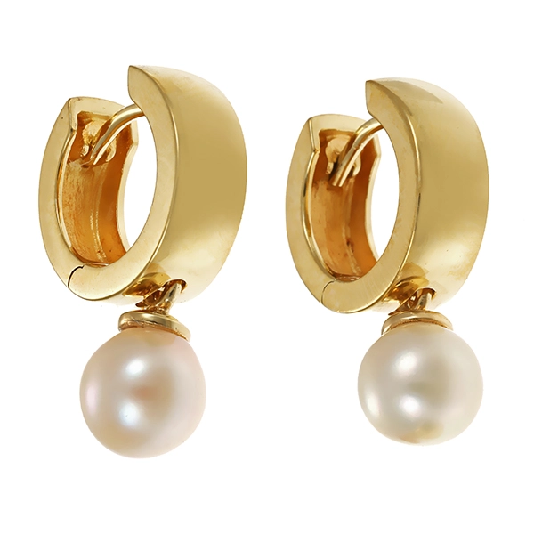 Creolen, 14K, Gelbgold, Perlen