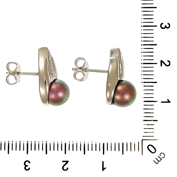 Ohrstecker, 14K, Weißgold, Perlen, Diamanten