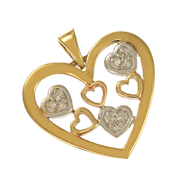 Anhänger, 8K, Gelb-/Weißgold, Diamanten, Herz