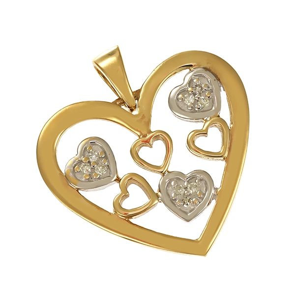 Anhänger, 8K, Gelb-/Weißgold, Diamanten, Herz