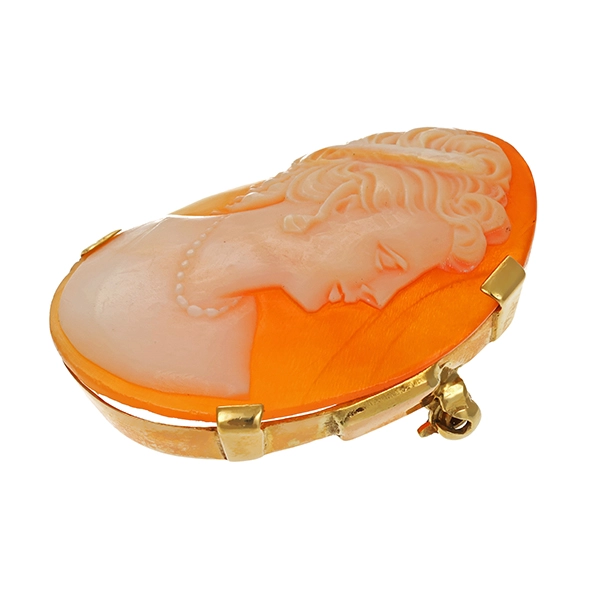 Brosche, 14K, Gelbgold, Gemme