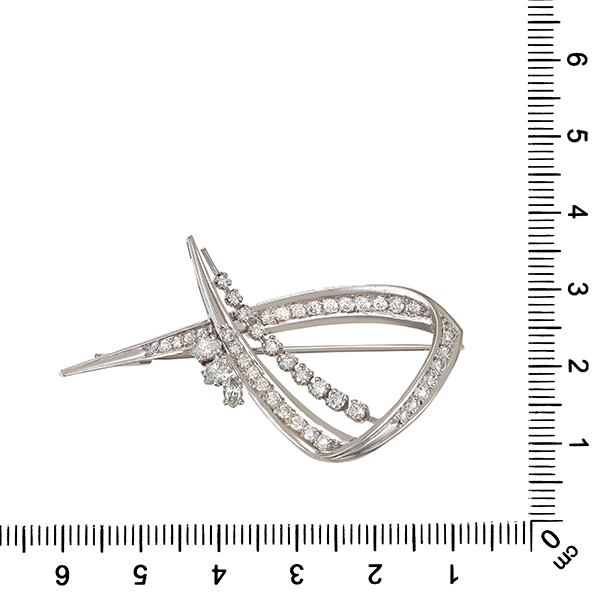 Brosche, 18K, Weißgold, Diamanten