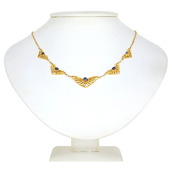 Collier, 18K, Gelbgold, Saphir, Perlen