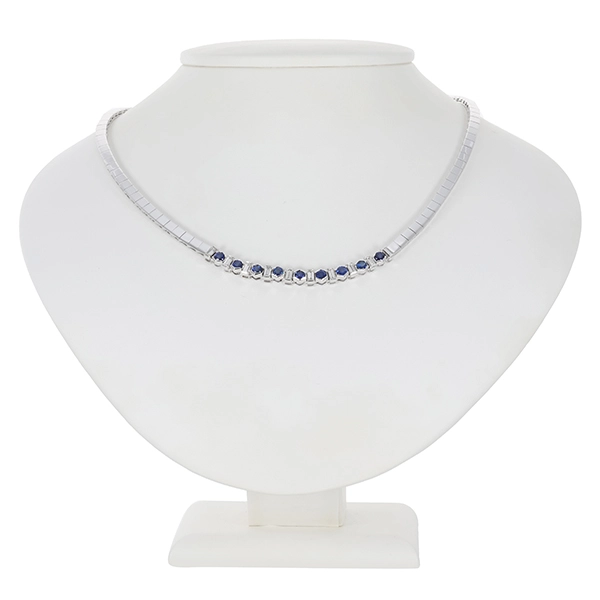 Collier, 18K, Weißgold, Saphir, Diamanten