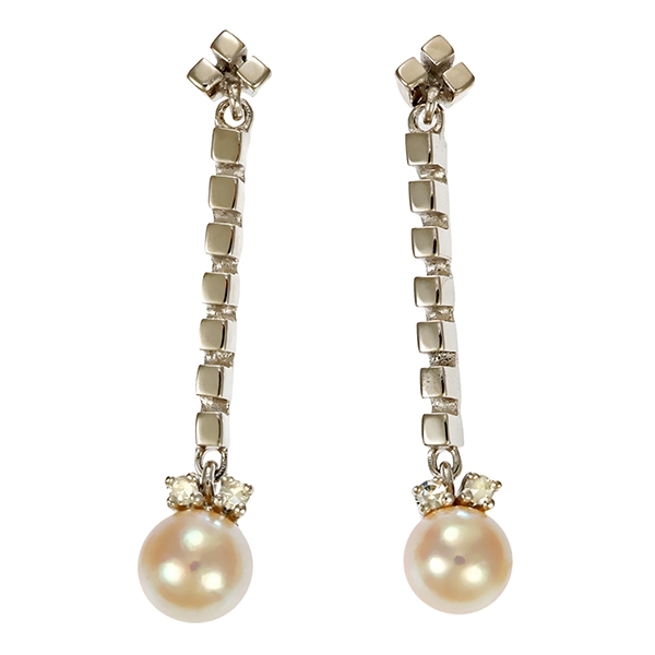 Steckhänger, 14K, Weißgold, Perlen, Diamanten
