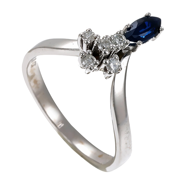 Ring, 14K, Weißgold, Saphir, Brillanten