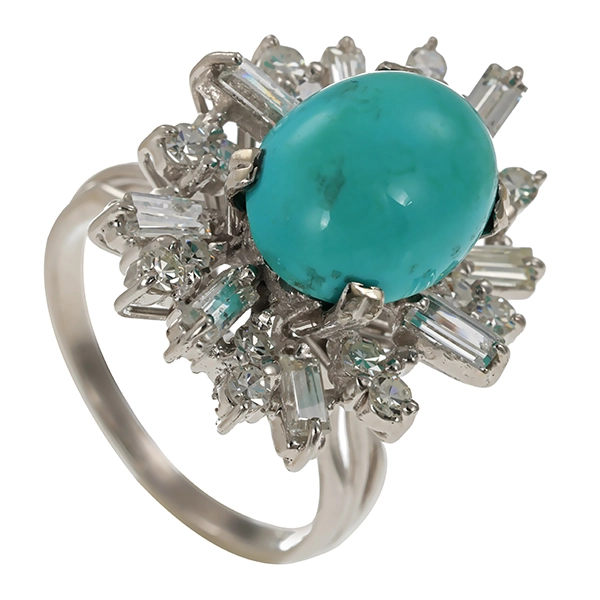 Ring, 18K, Weißgold, Türkis, Diamanten