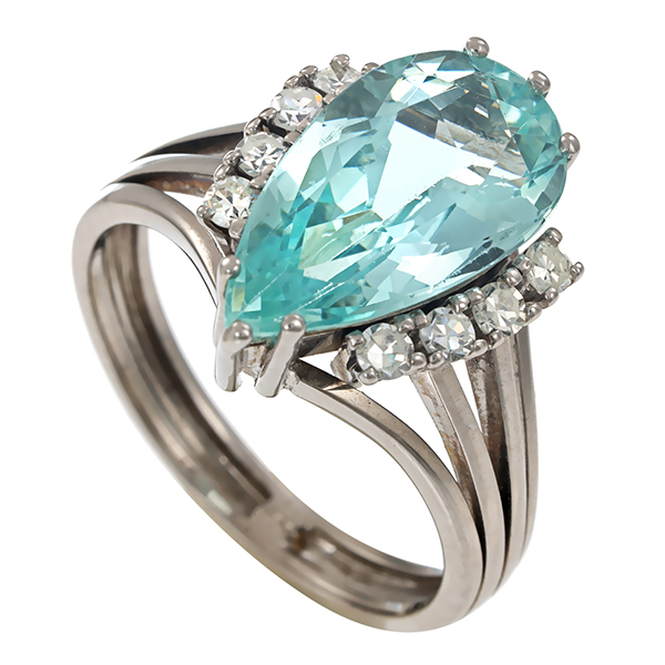 Ring, 14K, Weißgold, Aquamarin, Diamanten