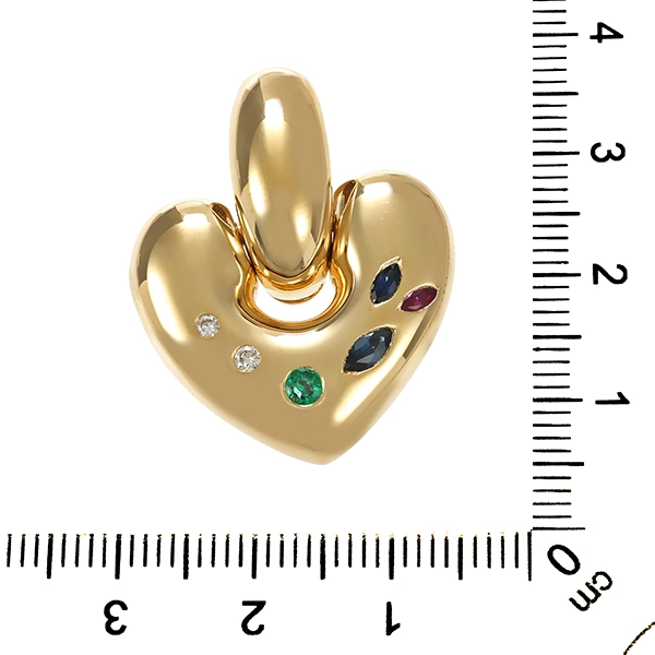Anhänger, 14K, Gelbgold, Brillant, Saphir, Rubin, Smaragd