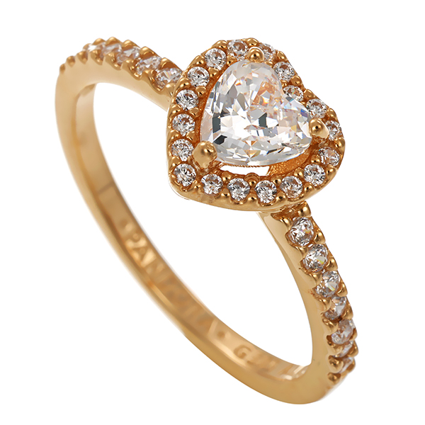Ring, 14K, Gelbgold, Zirkonia, Herz