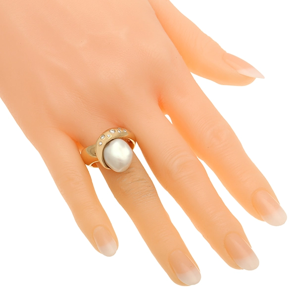 Ring, 18K, Gelbgold, Zuchtperle, Brillanten