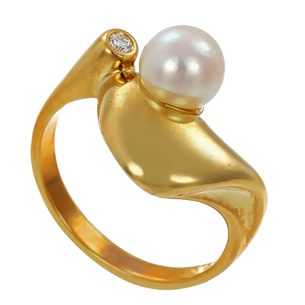 Ring, 14K, Gelbgold, Perle, Brillant